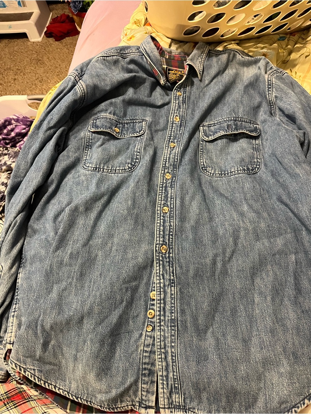 Vtg 90s Eddie Bauer Flannel Lined Denim Shirt Jacket Men's XL Tall Black Tag